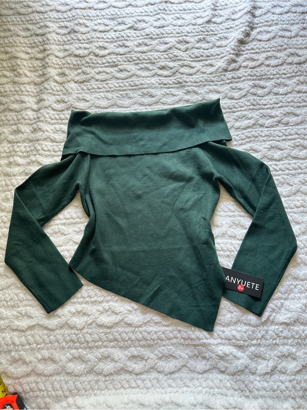 Off-Shoulder Forest Green Women's Sweater